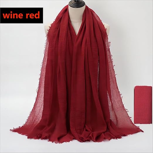Cotton Blend Crinkle Vintage Soft Scarf with Fringed Edges,linen scarf,shawl,travel scarf