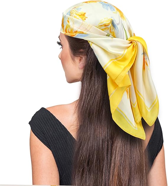 Head Scarf for Women Hair 27'' Square Satin Silk Feeling Bnadana Neck Scarf Handbag Accessories Etc