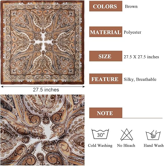 1 Pcs 27.5 Inches Satin Head Scarf Silk Like Hair Scarf Stain Bandana Hair Wrap Neck Scarf for Women
